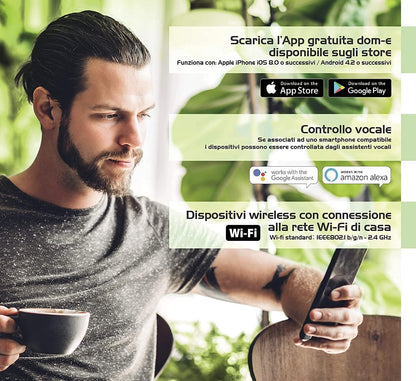 Beghelli - Spatbeschermingsset -e, draadloos alarmsysteem wifi/GSM met anti-verduisteringsbatterij, SOS-knop, compatibel met Alexa en Google Home, bediening via app en spraakassistent, wit