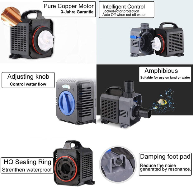 Vijverpomp - Waterpomp - Filterpomp - Beekloop - Filter - Energiebesparende - Tuinspullen - voor Koivijver - Vijver - Max. Hefhoogte - 220V - 2.8m - 20W - 3600L/H