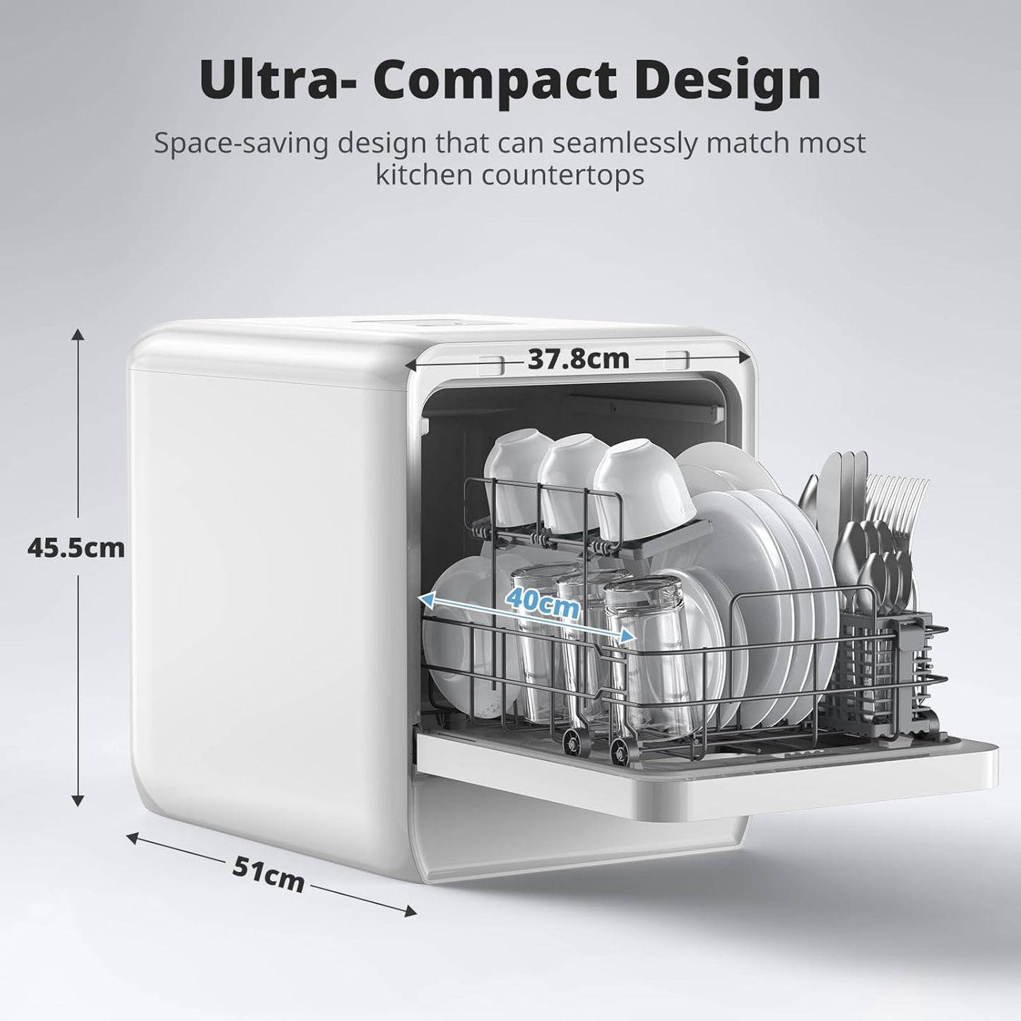 AIRMSEN 2025 NIEUW Opgewaardeerde Draagbare Vaatwasser Zonder Loodgieterswerk Tafelblad Vaatwasser met 5L Tank, 9 Programma's, 37 * 50cm Ultra-Smal & Diep Ontwerp, 1-24U Uitgestelde Start & 360°