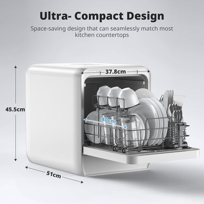 AIRMSEN 2025 NIEUW Opgewaardeerde Draagbare Vaatwasser Zonder Loodgieterswerk Tafelblad Vaatwasser met 5L Tank, 9 Programma's, 37 * 50cm Ultra-Smal & Diep Ontwerp, 1-24U Uitgestelde Start & 360°
