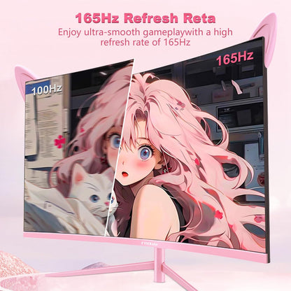 FY27FHP Roze 27 inch gebogen gamingmonitor 165Hz - VA-scherm 144Hz 1800R 1ms 1920x1080P, ingebouwde luidsprekers, AMD Free-Sync, HDMI, DP, USB, AUX, instelbare kanteling