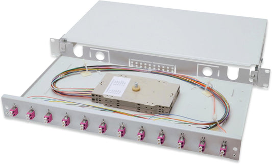 DIGITUS glasvezel lasdoos 12 koppelingen - LC - OM4-1U 19-inch - multi-mode duplex - met splicecassette - rack-montage