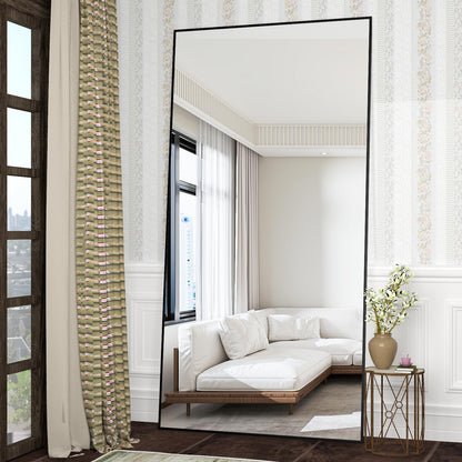CASSILANDO 180 x 80 cm staande spiegel, zwarte vloer grote, staande spiegel, tegen muur voor slaapkamer, bekleding en aan de muur bevestigde dunne lijst, zwart