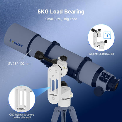 Svbony SV225 Mini Alt-Azimuth Mounting, 5kg Maximum Load Capacity Aluminum Altazimuth Mounting, Telescope Accessories with Adjustable Angle CNC Hollow Structure, for Astronomical Visual Observation - QUORE