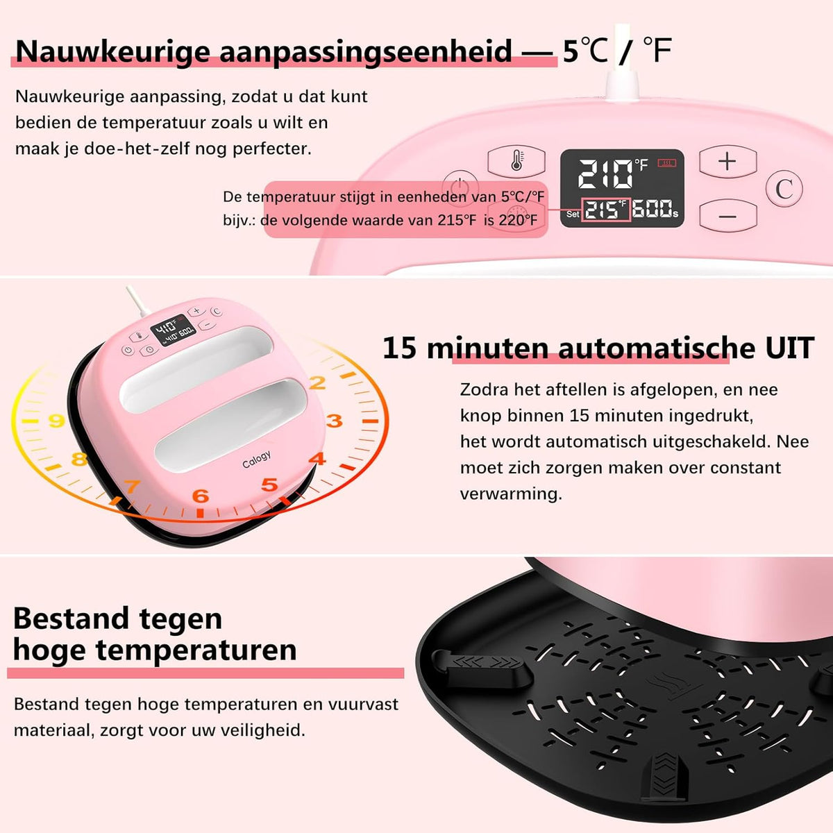 Calogy Warmtepersmachine Voor T-Shirts 10"X10", Draagbaar Sublimatieijzer Voor Tassen, Kussens, Htv Vinyl Transfer Projecten (Roze Wit)