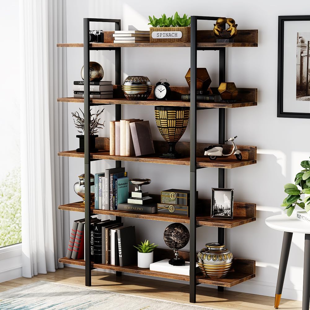 Tribesigns Bookshelf Bookcase Storage Rack Standing Shelf Industrial Stable Bookcase with Iron Tube Frame for Home, Living Room, Bedroom, Office
