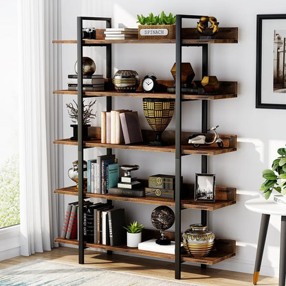 Tribesigns Bookshelf Bookcase Storage Rack Standing Shelf Industrial Stable Bookcase with Iron Tube Frame for Home, Living Room, Bedroom, Office