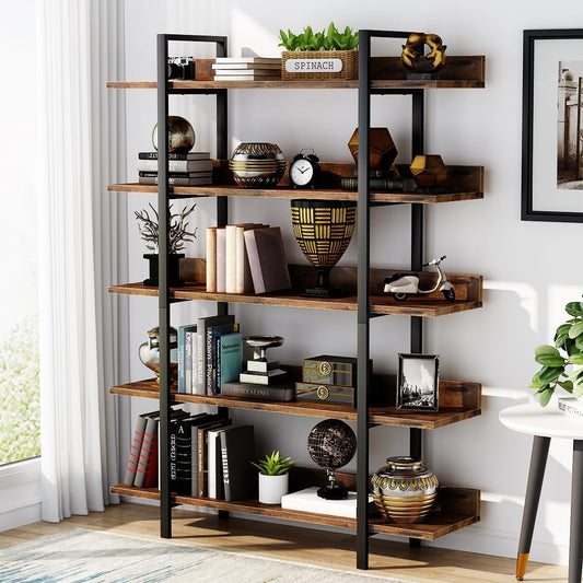 Tribesigns Bookshelf Bookcase Storage Rack Standing Shelf Industrial Stable Bookcase with Iron Tube Frame for Home, Living Room, Bedroom, Office