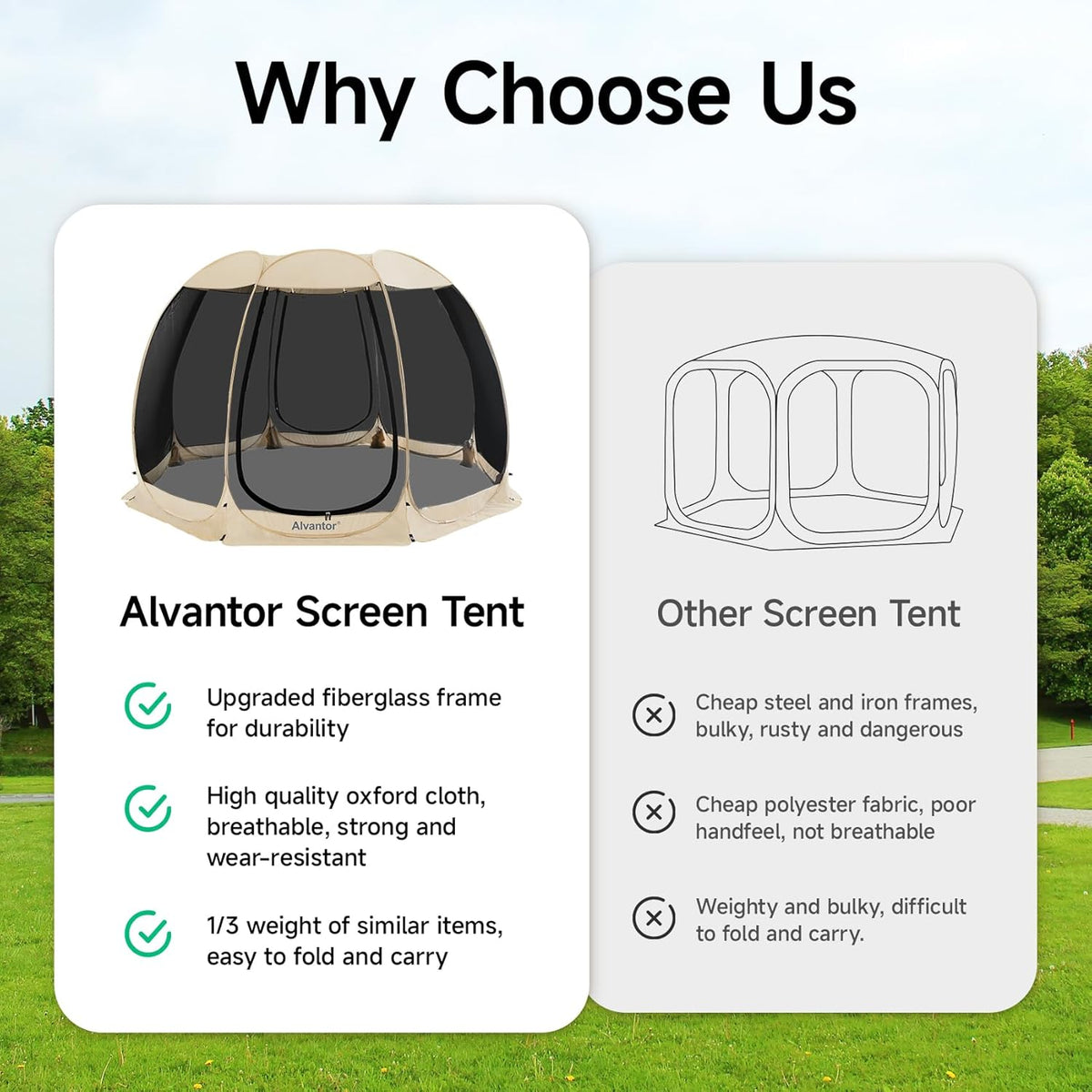 Alvantor Scherm Huis Kamperen Tent Outdoor Luifel Pop Up Zonnescherm Onderdak 8 Mesh Muren Niet Waterdicht Beige 366 x 366 cm patent aangevraagd
