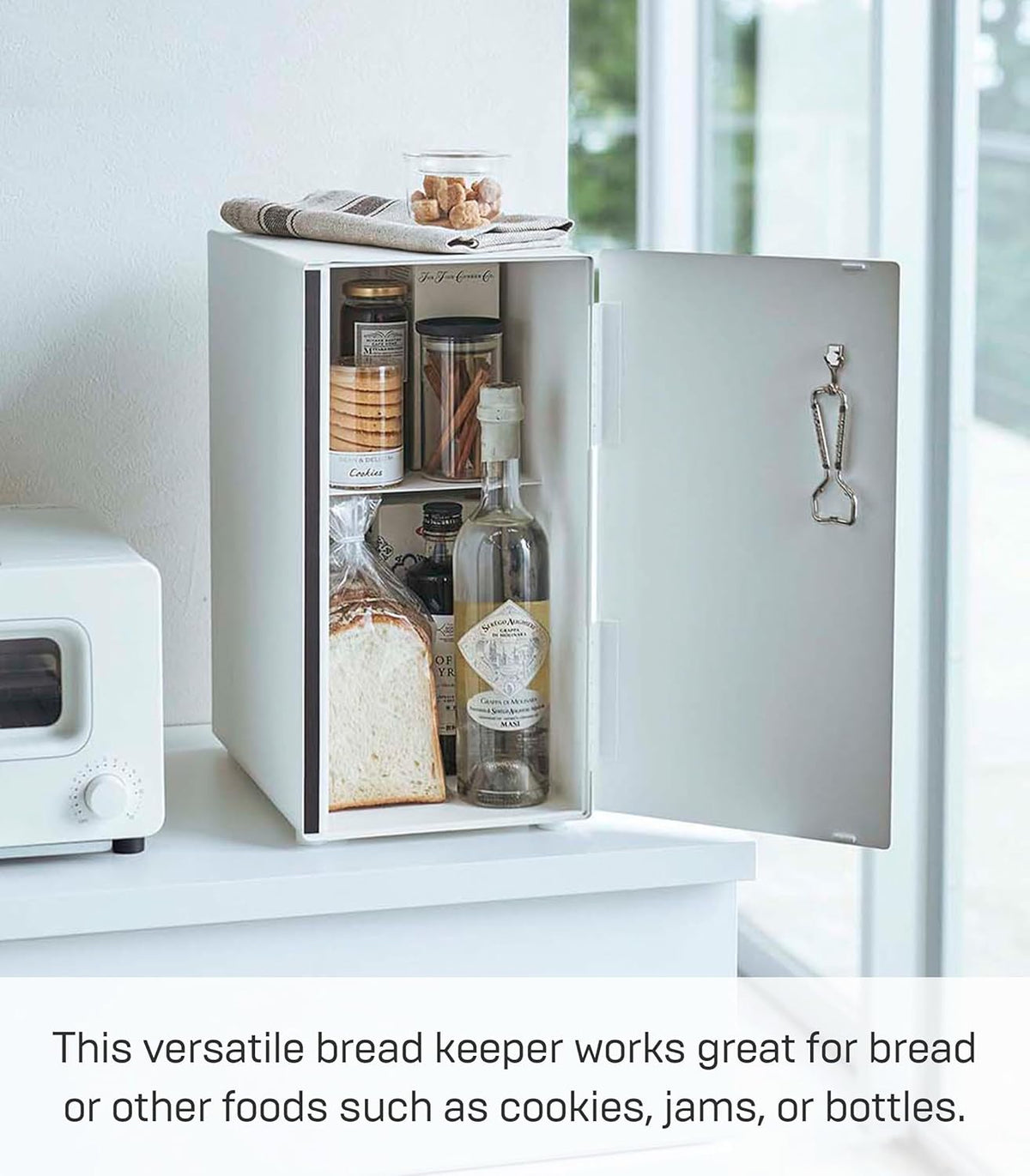 Yamazaki 5680 TOWER Bread Case Tall, white, Steel, 22 x 34.5 x 41 cm