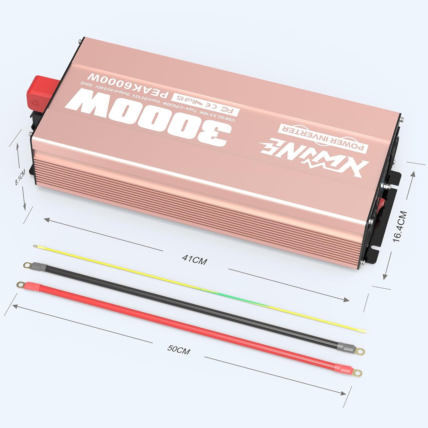 XWJNE Pure sinus-omvormer 3000 W/6000 W 12 V naar 230 V, 2 wisselstroomstopcontacten, 1 USB-uitgang, 1 USB-C-uitgang, afstandsbediening en led-display, geschikt voor auto, camper en vrachtwagen.