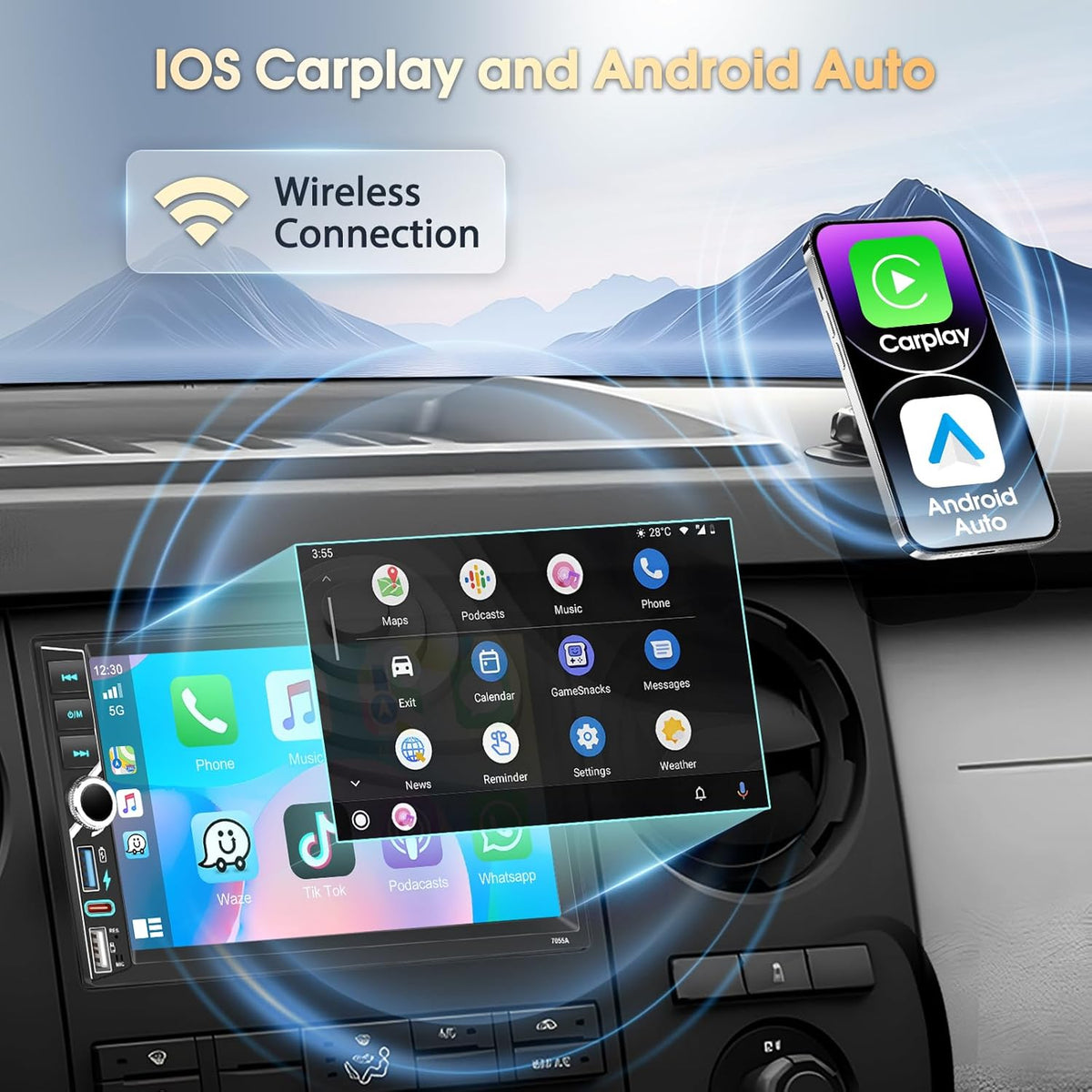 2 Din Autoradio, 4 + 64G, A-pple Carplay Android autoradio, 7 inch IPS-touchscreen, stereo autoradio met Bluetooth 5.0/GPS/WiFi/FM/RDS, mediaspeler voor auto Android 15