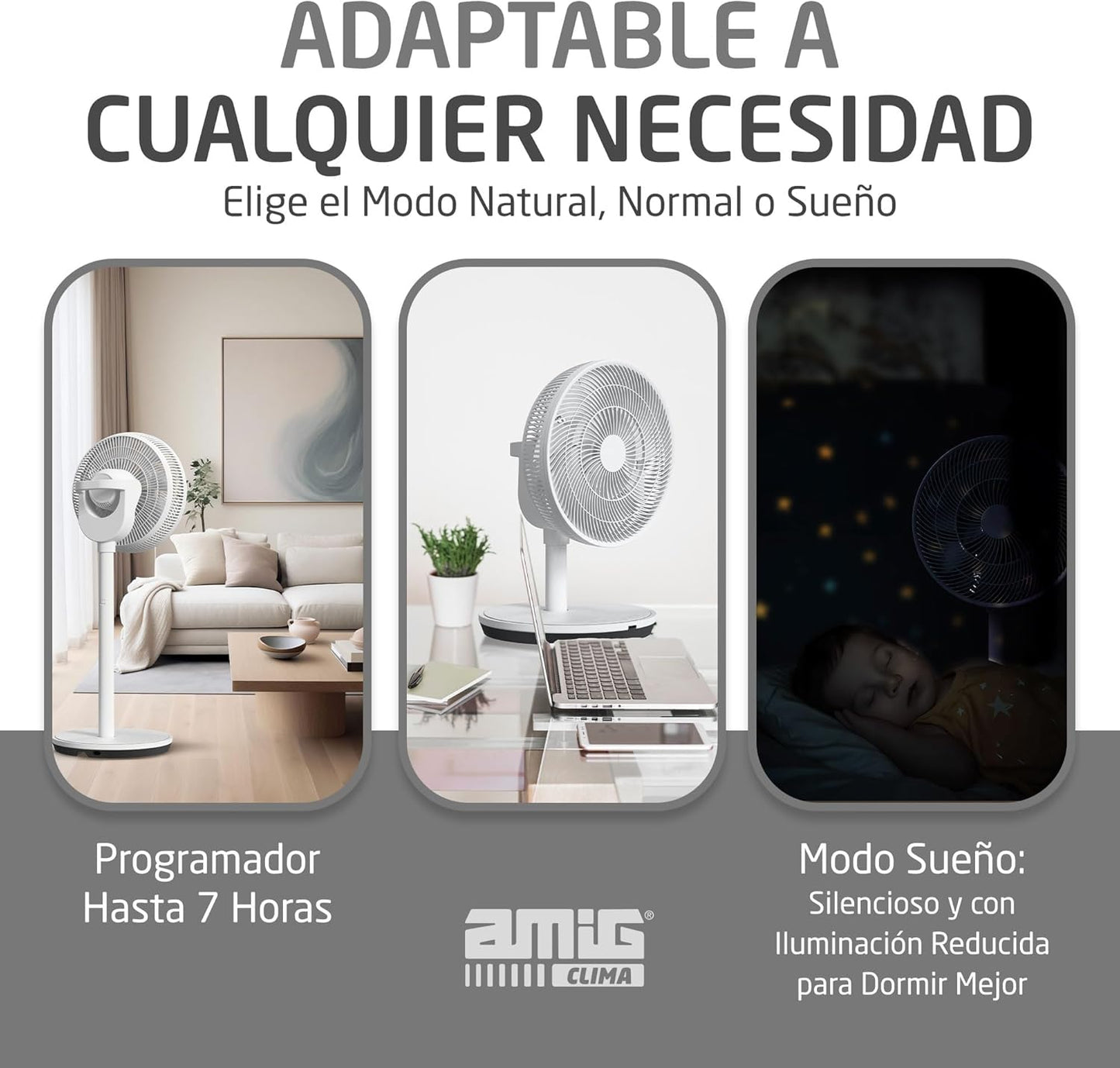 Amig - GALAIR WIFI-01 Staande en Tafelventilator - Stil 13 dB - 26 Snelheden - Verticale en Horizontale Oscillatie - Laag Verbruik 27 W - Afstandsbediening en App - LED-verlichting