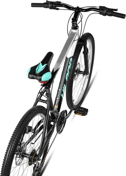 HILAND Mountainbike, 27,5 inch, 18 versnellingen, verende vork, aluminium frame, schijfrem voor mannen en vrouwen, MTB, zwarte fiets