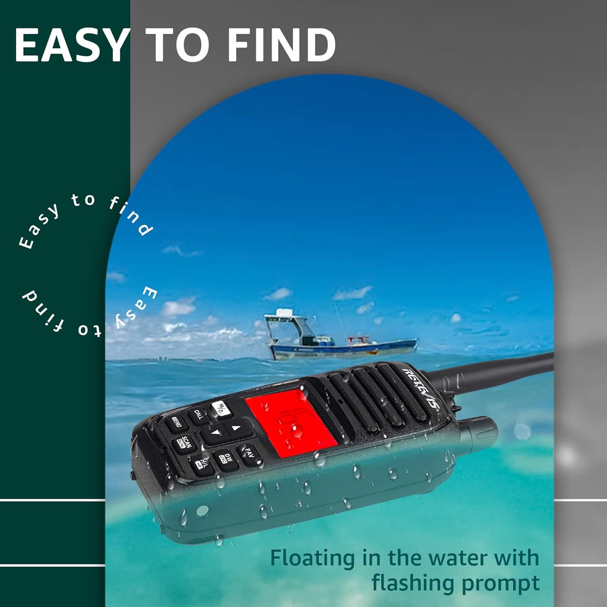 Retevis RM21 Handheld Marine Radio, IP67 Waterdichte Walkie Talkie, AI Intelligente Ruisonderdrukking, 88 Kanalen Ship to Shore Two Way Radio voor Kustwacht, Kajakken, Vissen(Zwart,1 Pack)