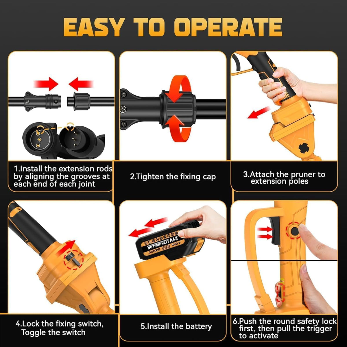 Professionele elektrische tuinschaar, 21 V, 4000 mAh, opening 50 mm, met 2 batterijen en accessoires