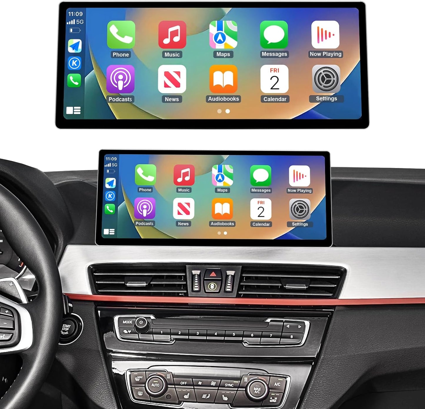 Ninetom 12,3-inch autoradio met touchscreen, draadloze CarPlay en Android Auto voor BMW X1-serie F48 (2015-2018) met NBT-systeem, ondersteunt MirrorLink, camera en navigatie