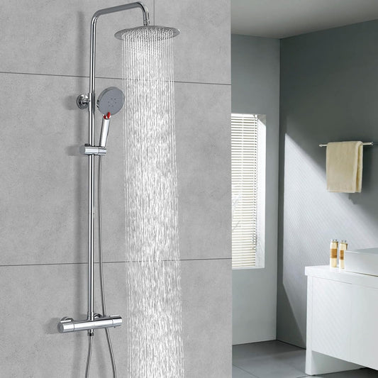 Doucheset – Douchesysteem – Regendouche – Handdouche – Thermostaatkraan – RVS 25 cm Regendouche – 3 Straalsoorten Handdouche – Verstelbare Douchestang