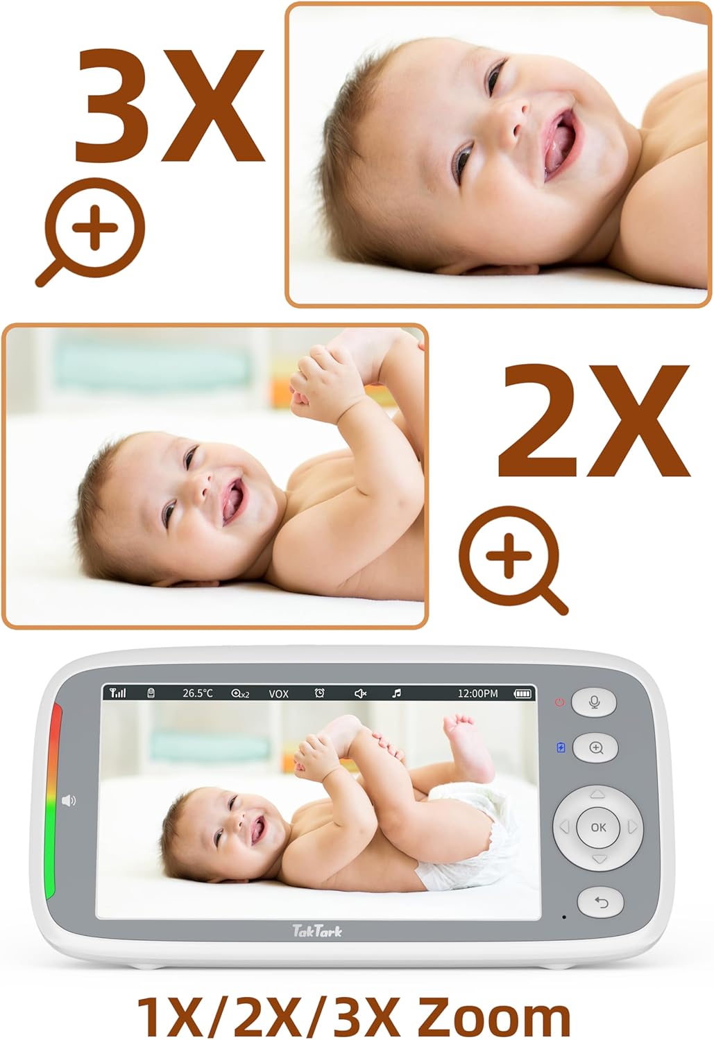TakTark Babymonitor, 5 inch 720p IPS babymonitor, video en audio, 3050 mAh kindercamera met VOX-monitor, nachtzicht, bidirectionele gesprekken, temperatuuralarm