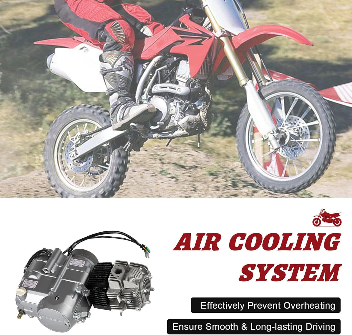 125cc engine 4-stroke engine 4-speed manual clutch motor pitbike engine CDI cylinder 125cc engine Dirt Bike Engine Kickstarter 125cc engine 9.0:1 compression ratio & PZ16J carburetor - QUORE