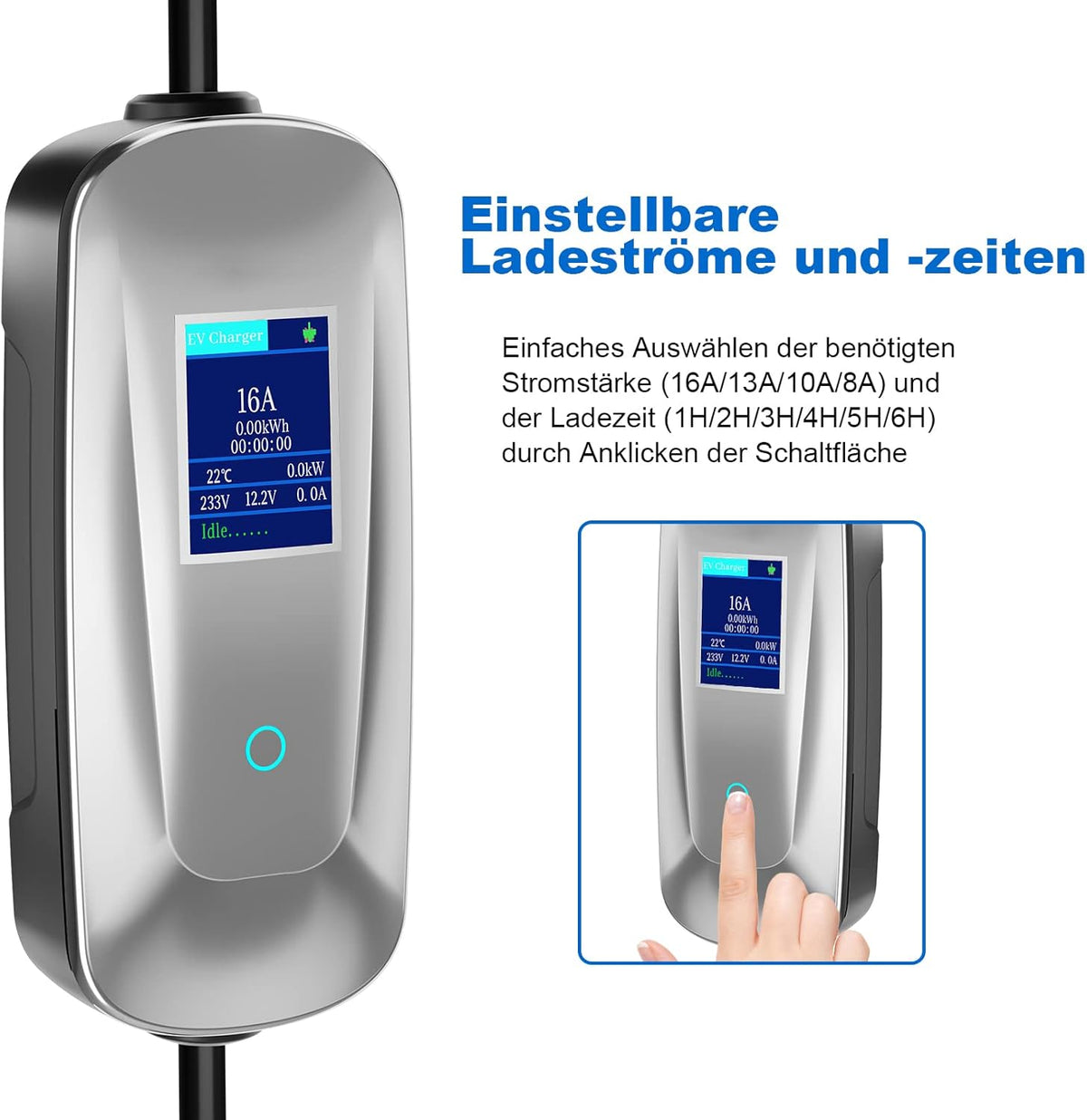 AIMAX EV Chargers 3,5 kW 16 A type 2 oplaadkabel Schuko Mobile Wall Box laadstation, draagbare oplaadkabel elektrische auto type 2 EV oplader laadstations voor elektrische voertuigen en PHEV, plug and