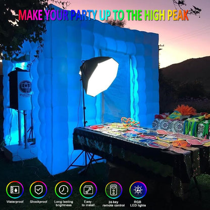SAYOK Opblaasbaar fotostand-huis met LED-licht en luchtblazer | 2,5m draagbaar fotostand-decorat voor feest-bruiloft-evenement (Twee deuren)