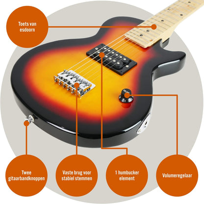 3rd Avenue 1/2 maat elektrische rockgitaar voor beginnende kinderen - draagbare 5W versterker, kabel, tas, plectrums en riem - Sunburst