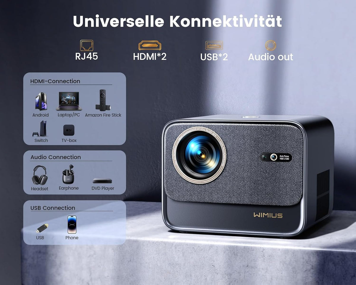 Official Netflix & Dolby Audio Beamer, 25000 lumen, autofocus/trapeziumcorrectie, WiFi6, Bluetooth, Full HD 1080P, ondersteuning 4K 60Hz beamer voor thuisbioscoop, outdoor, mobiele telefoonprojector