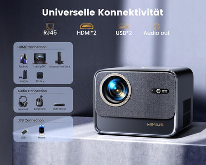 Official Netflix & Dolby Audio Beamer, 25000 lumen, autofocus/trapeziumcorrectie, WiFi6, Bluetooth, Full HD 1080P, ondersteuning 4K 60Hz beamer voor thuisbioscoop, outdoor, mobiele telefoonprojector