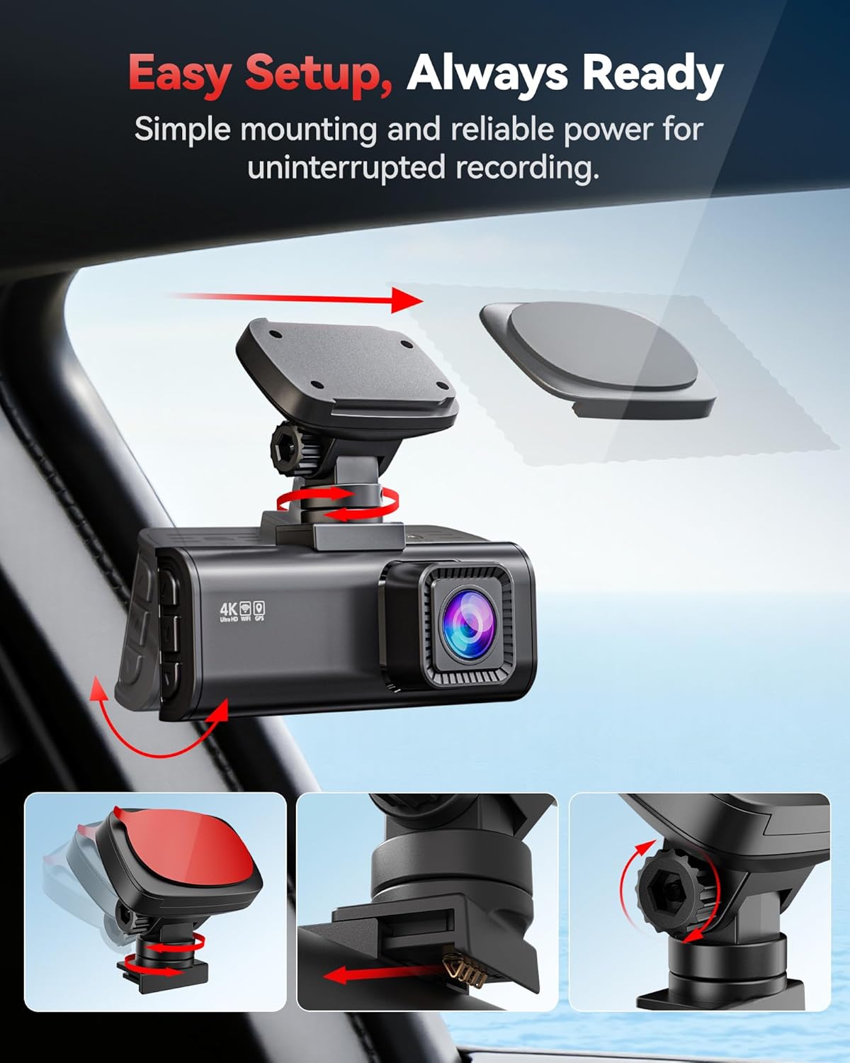 Dubbele Dashcam – Dashboardcamera – Autocamera – Auto Camera – Rijcamera – 4K Voorcamera en 1080P Achtercamera – 170° Groothoek met WiFi en GPS