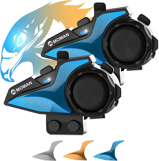 Moman Motorfiets Intercom, H2E Eagle-Like Helm Headset Communicatie Systeem met Dual Chip voor Audio Multitasking HiFi/Muziek delen/FM/AI Voice (2Pack), Motorfiets-Intercom-Helm-Headset-Hoofdtelefoon