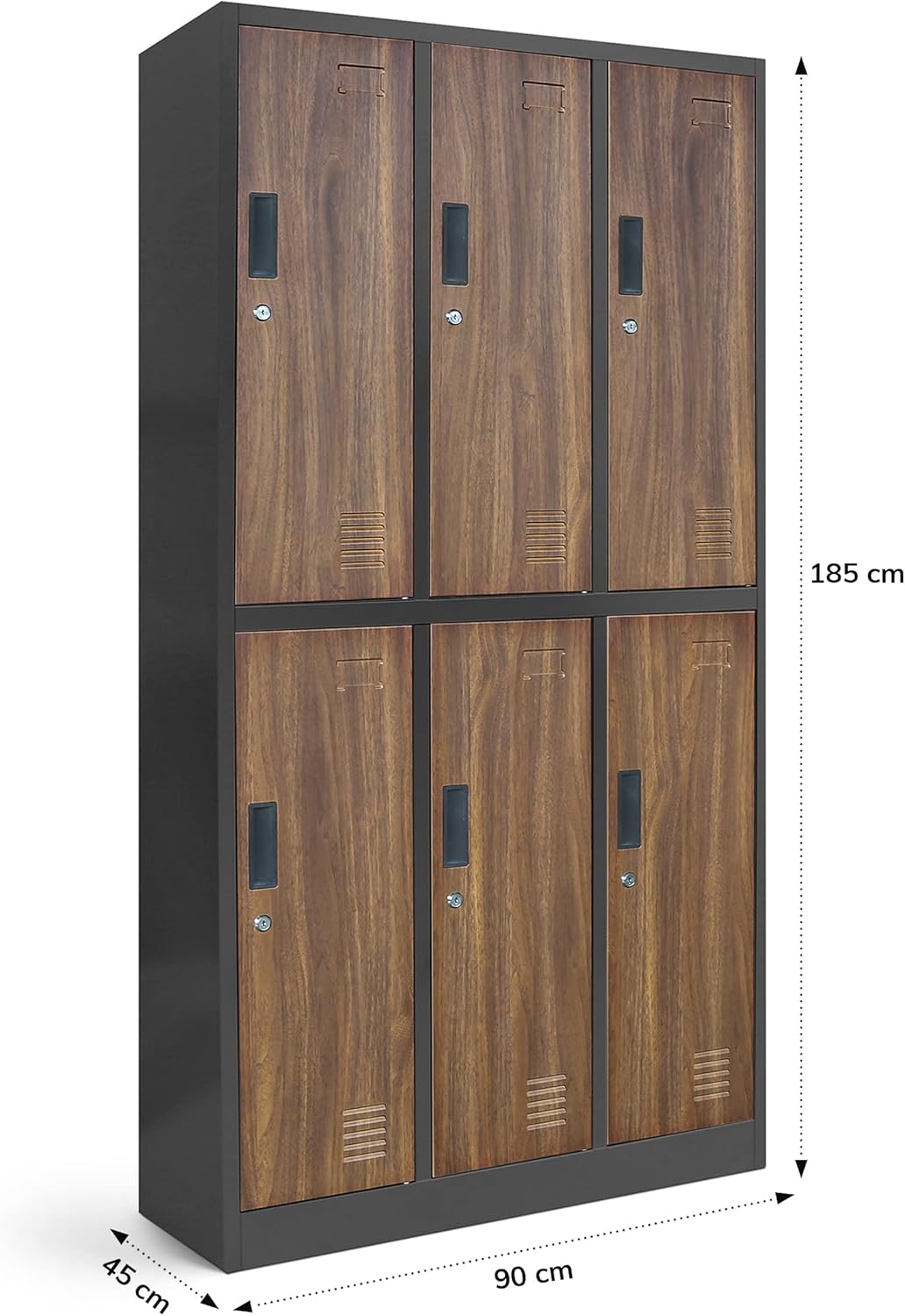Jan Nowak Slotkast 3B2A waardevakkast, metalen kast, omkleedkast, 6 vakken, staalplaat, gepoedercoat, 185 cm x 90 cm x 45 cm (H x B x D) (antraciet-houtlook)