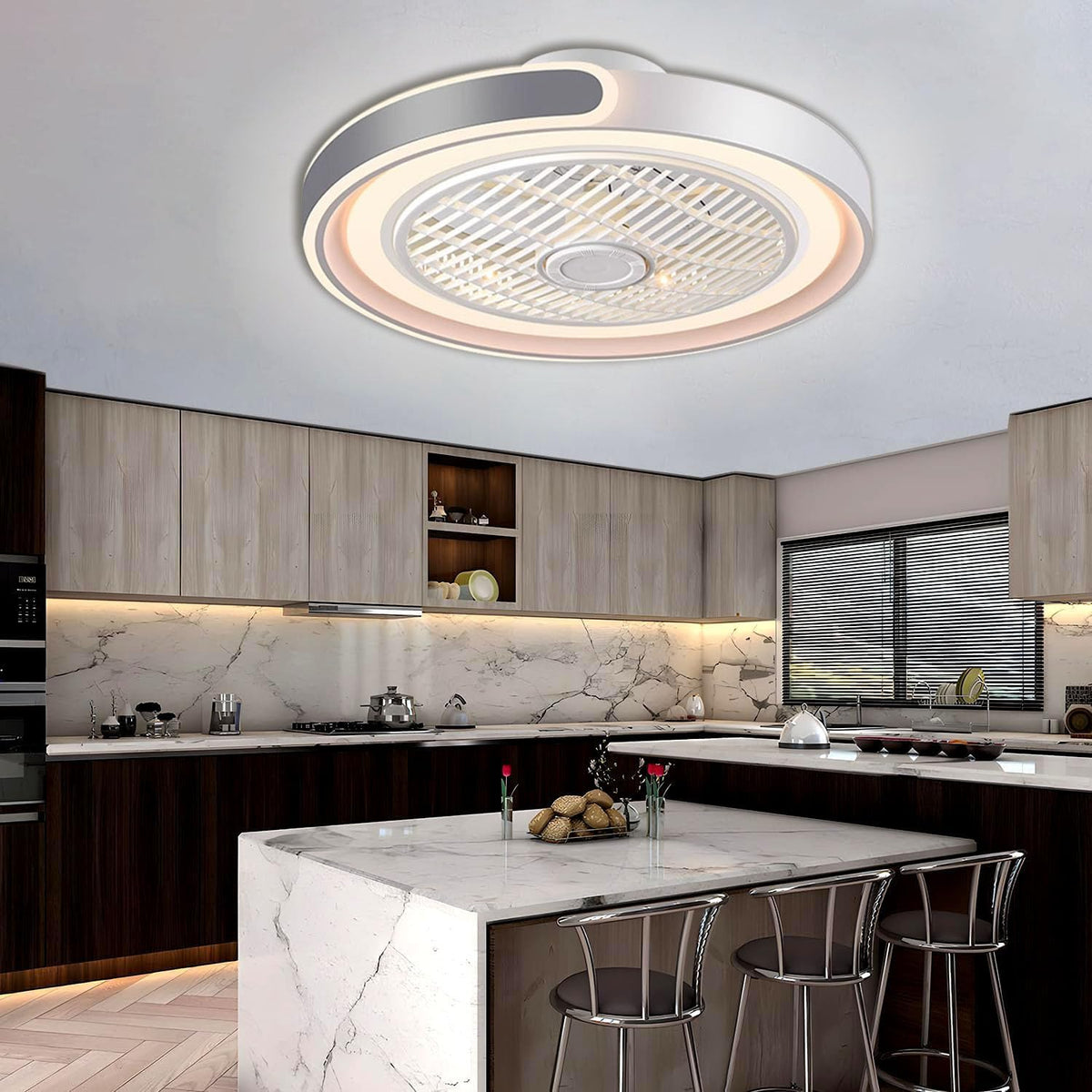 ASJK Plafondventilator met Licht, 72W Stille Moderne LED-plafondventilator met verlichting voor Slaapkamer, Woonkamer, 6 Omkeerbare Snelheden, Timer. Grijs