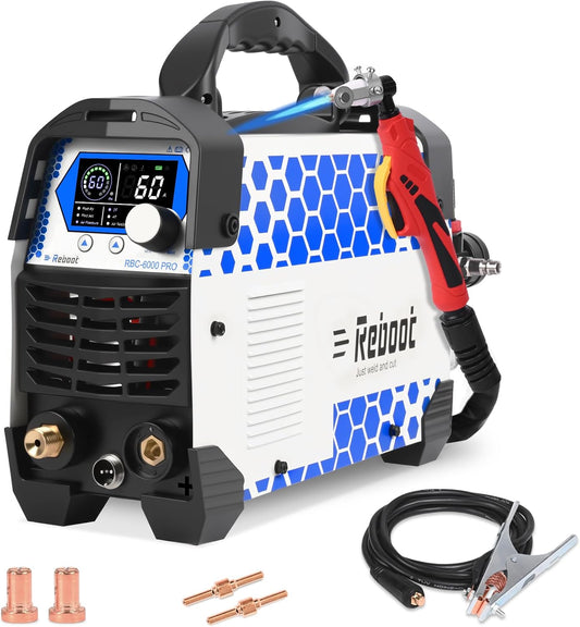 Plasmasnijder CUT60 Digitale IGBT-omvormer, 240 V, 60 amp, max. 16 mm snijkant, 10 mm, 2T/4T, led-scherm, PT31-accessoires, ideaal voor doe-het-zelf en industrie, RBC6000 Pro 6GEN