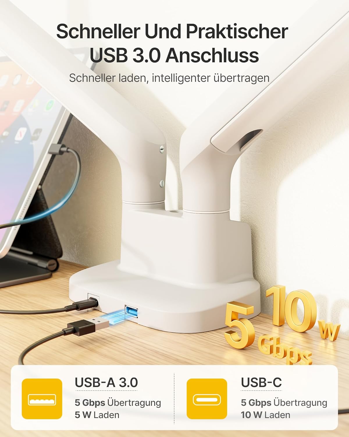 monTEK Dual Monitor Stand Mount met USB voor 17"-40" schermen