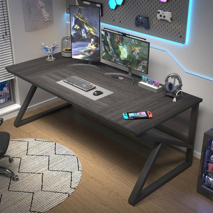 IBF Lange bureaus voor thuiskantoor, groot metalen houten computerbureau voor 2 monitoren, 180 cm twee-persoons bureau voor uitvoerend werk, schrijven, studie, gaming, industrieel modern groot dubbel