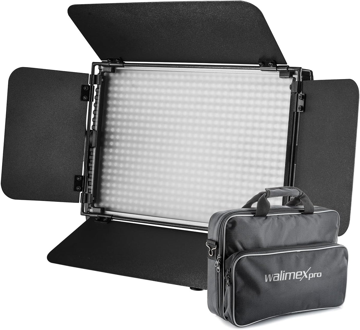 Walimex pro Niova 600 Plus Daylight Led-videolamp, continu licht, 36 watt, 600 leds, dimbaar, 5600 K, 4.350 lumen, CRI ≥ 97 Ra, DMX + afstandsbediening, 2 x NP-F-accusleuven + voeding