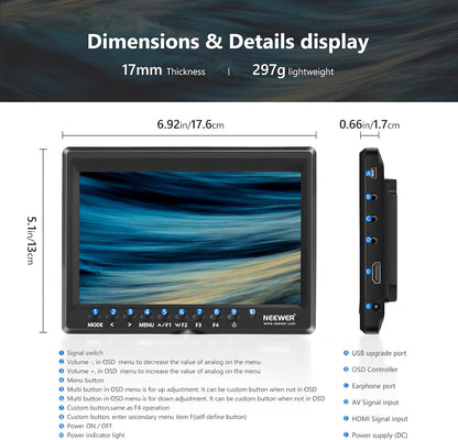 NEEWER Veldmonitor 7 inch 1280 x 800 IPS schermset: ondersteunt ingang met 2600 mAh lithium-ion batterij, USB-oplader voor DSLR-camera/camcorder
