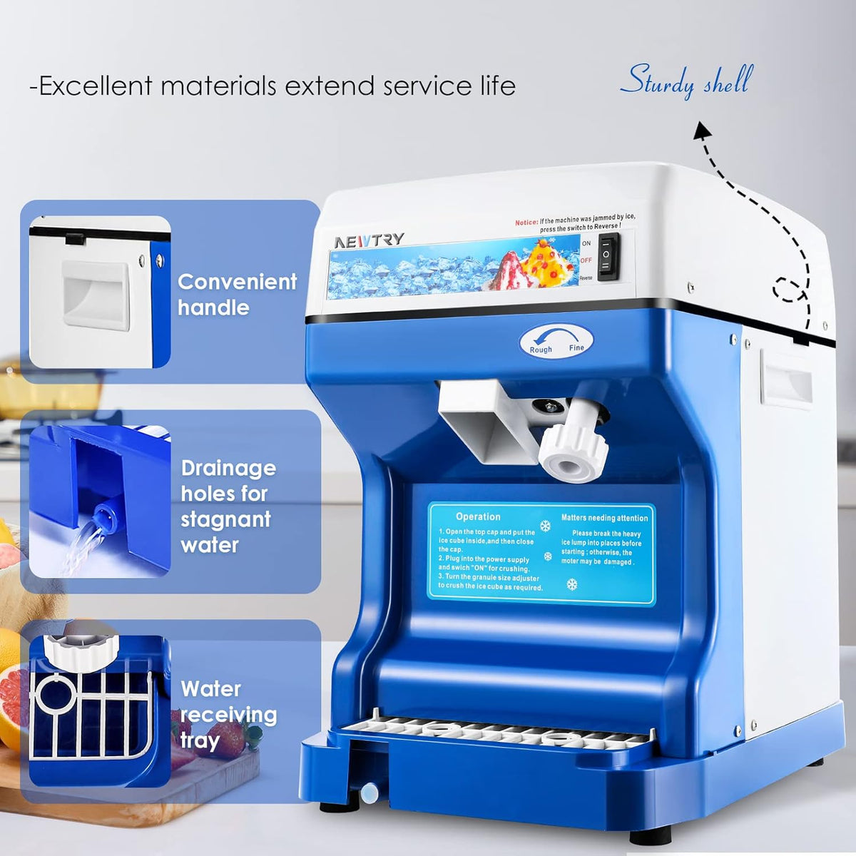 Elektrische IJsmolen – IJscrusher – Ijsmachine – IJsblokjesmolen – Ijsschaver – 250W Motor – Instelbare Dikte