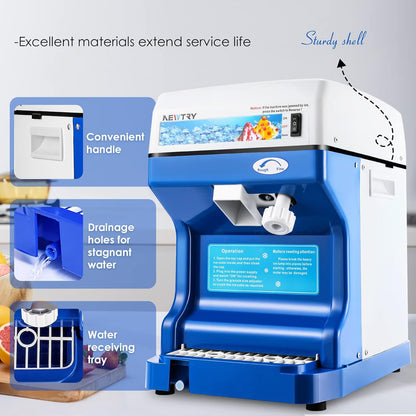 Elektrische IJsmolen – IJscrusher – Ijsmachine – IJsblokjesmolen – Ijsschaver – 250W Motor – Instelbare Dikte