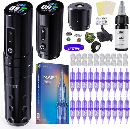 Mast Flip3 Tattoo Gun Kit Wireless Machine Pen 7 Strokes Length Tattoo Gun Pro Needles Cartridges 2 Batteries Power Supply Black color