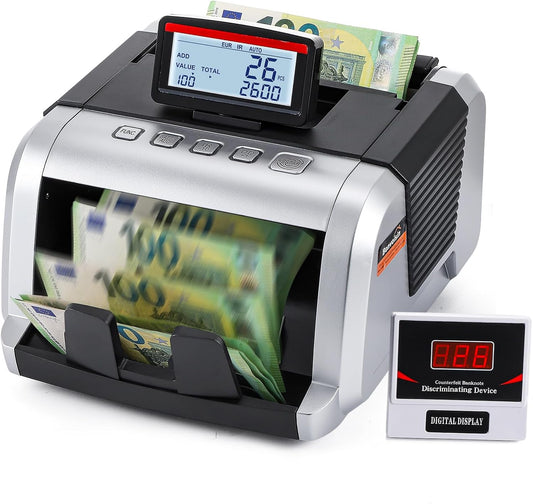 Bonvoisin Bankbiljettenteller, waardemeter voor geordende bankbiljetten met UV/MG/IR-vervalsherkenning, 1000 stuks/min, geldtelmachine met inklapbaar en draaibaar display