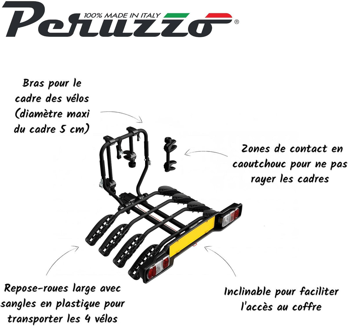 Peruzzo Siena 4 Bikes 668/4N – Universal Bicycle Carrier with Towbar for the Transport of Bikes with Maximum Safety and Compatibility - QUORE