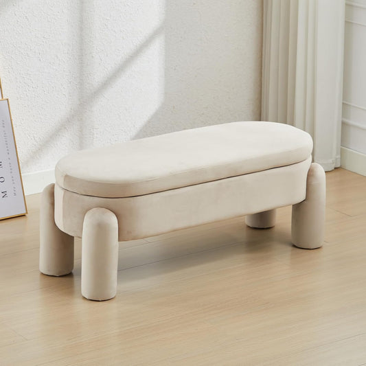 Opbergbank – Opbergbank – Zithoekbank – Bankje – Schoenenbank – Khaki – Fluwelen Bekleding – Groot Opbergvak – 114x45x45 cm - QUORE