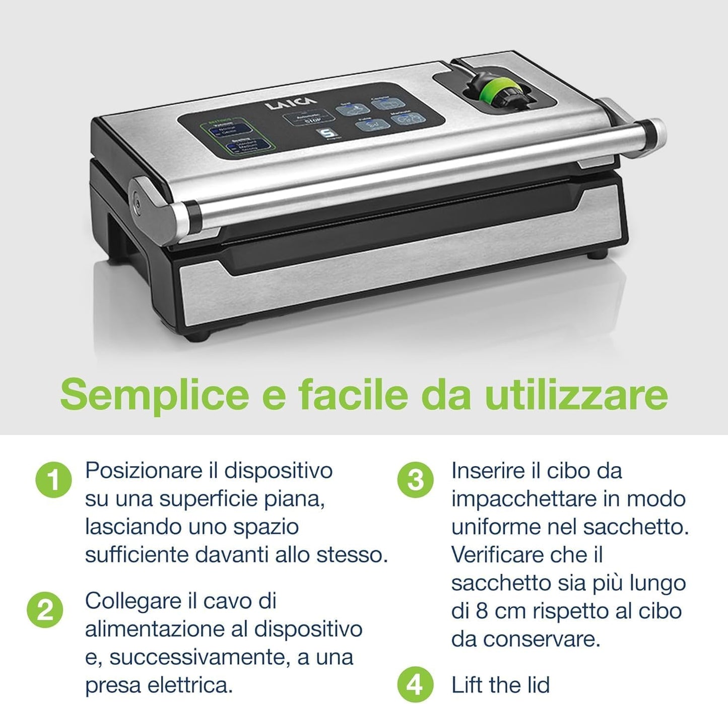 Laica VT3240 Vacuümmachine voor levensmiddelen met extra accessoires voor vacuümzakken, automatische hitteverzegeling voor 100 opeenvolgende cycli