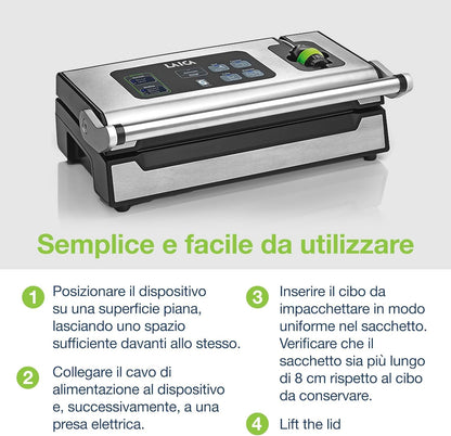 Laica VT3240 Vacuümmachine voor levensmiddelen met extra accessoires voor vacuümzakken, automatische hitteverzegeling voor 100 opeenvolgende cycli