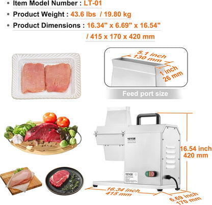 VEVOR Elektrische vleesklopper, vleesmaler, 450 W, met 54 roestvrijstalen messen, professioneel vleeshamer gereedschap, 415 x 170 x 420 mm, voor atomatisch varkensvlees, rundersteakklopper, keukenhulp