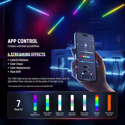 NEEWER TL60 RGB videoverlichting, RGBWW draagbare led-videolamp voor fotografie, lichtstaaf met 2,4 G app-besturing/DMX, 7 pixeleffecten, 18 scènes, 2500 K-10000 K TLCI98+, batterij 3000 mAh
