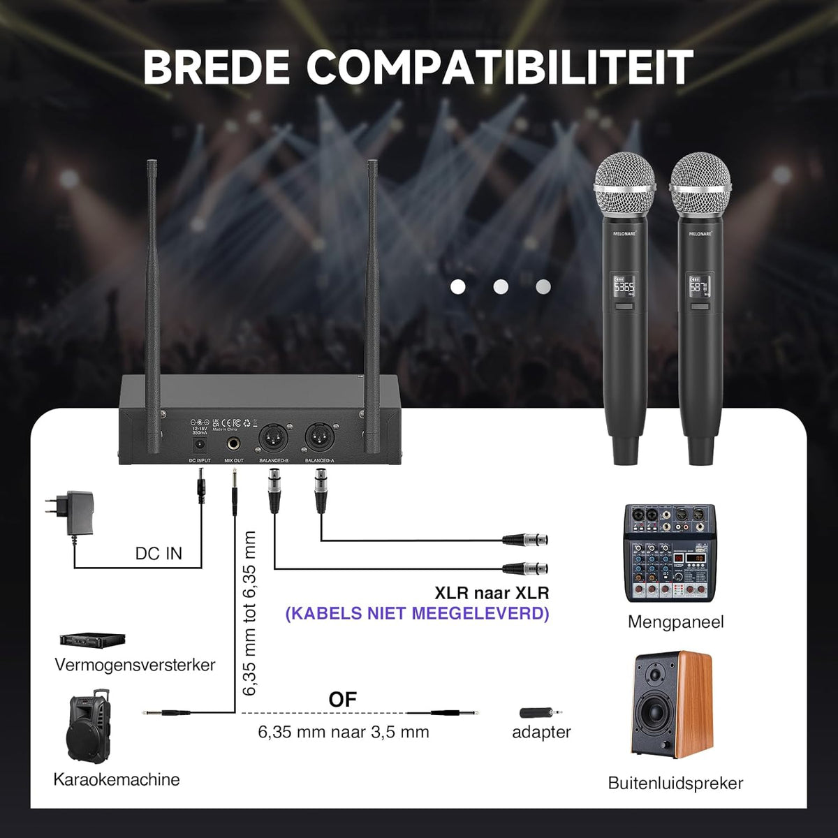 Draadloze microfoonset – Professionele microfoonset – Draadloze microfoon – UHF microfoon – Karaoke microfoon – 2 Handmicrofoons – Auto-Scan en IR-Synchronisatie – Bereik tot 100 meter