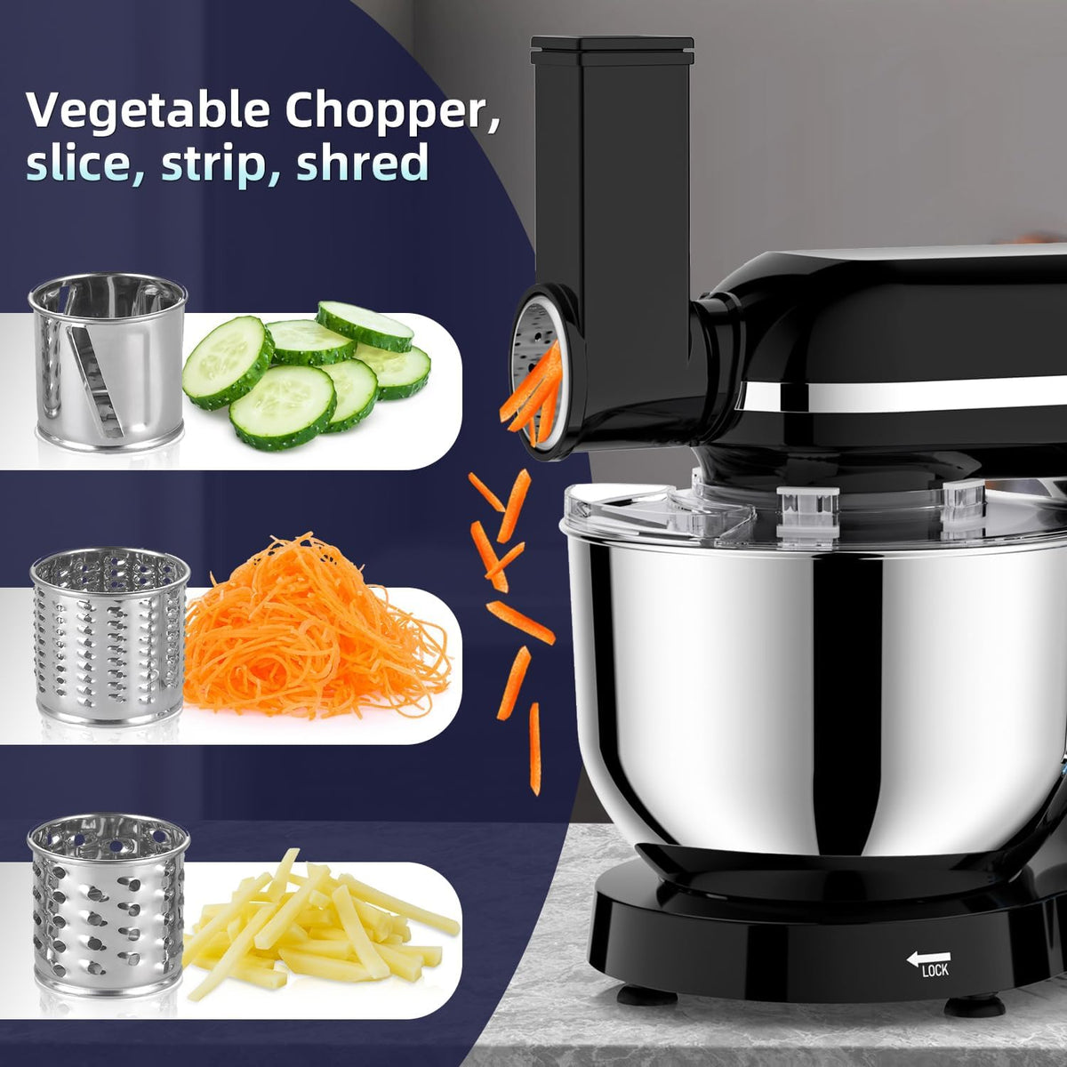 Blender Multifunctionele keukenmachine, 1800 W, professionele universele elektrische vleesmolen met mixer, glas 1,5 l, 3 hakplaten, roestvrijstalen kom 5,5 l